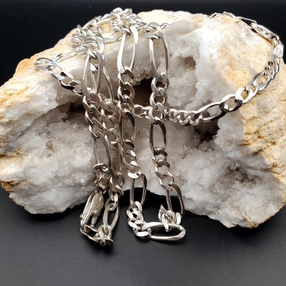 925 Italian Sterling 18" Figaro Chain & 7.25" Bracelet - Picture 8 of 11
